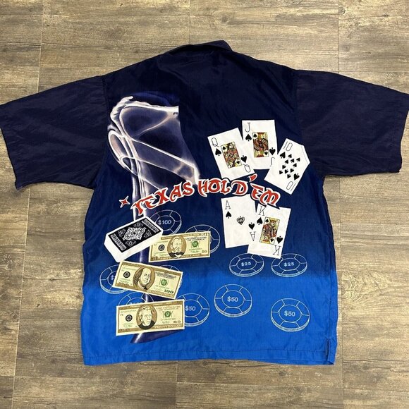 Texas Hold em Button Up Shirt Men Size XL Vintage‎ JET Strtwr AOP Polyester (33) - Picture 10 of 12